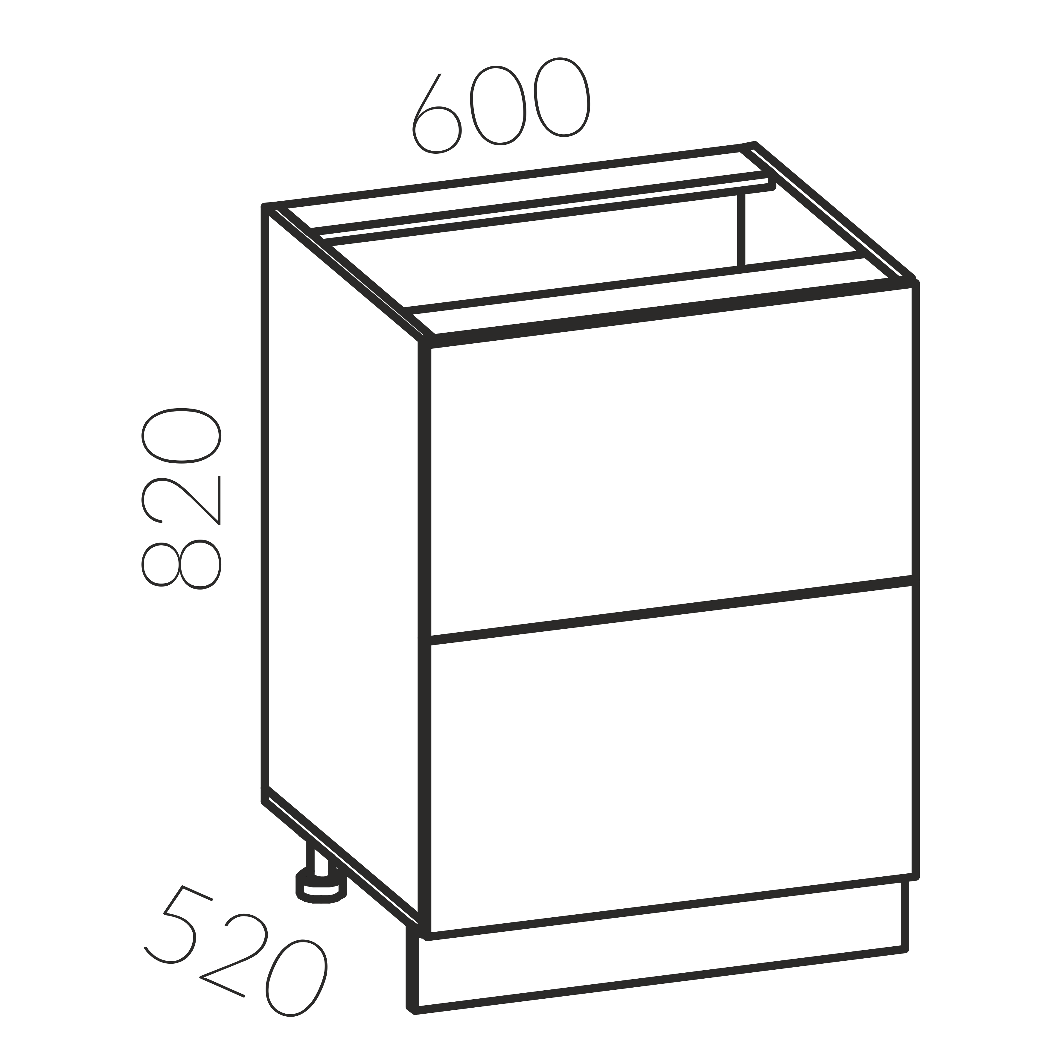 Тумба рабочая 600 с 2 ящ. (Серый глянец)